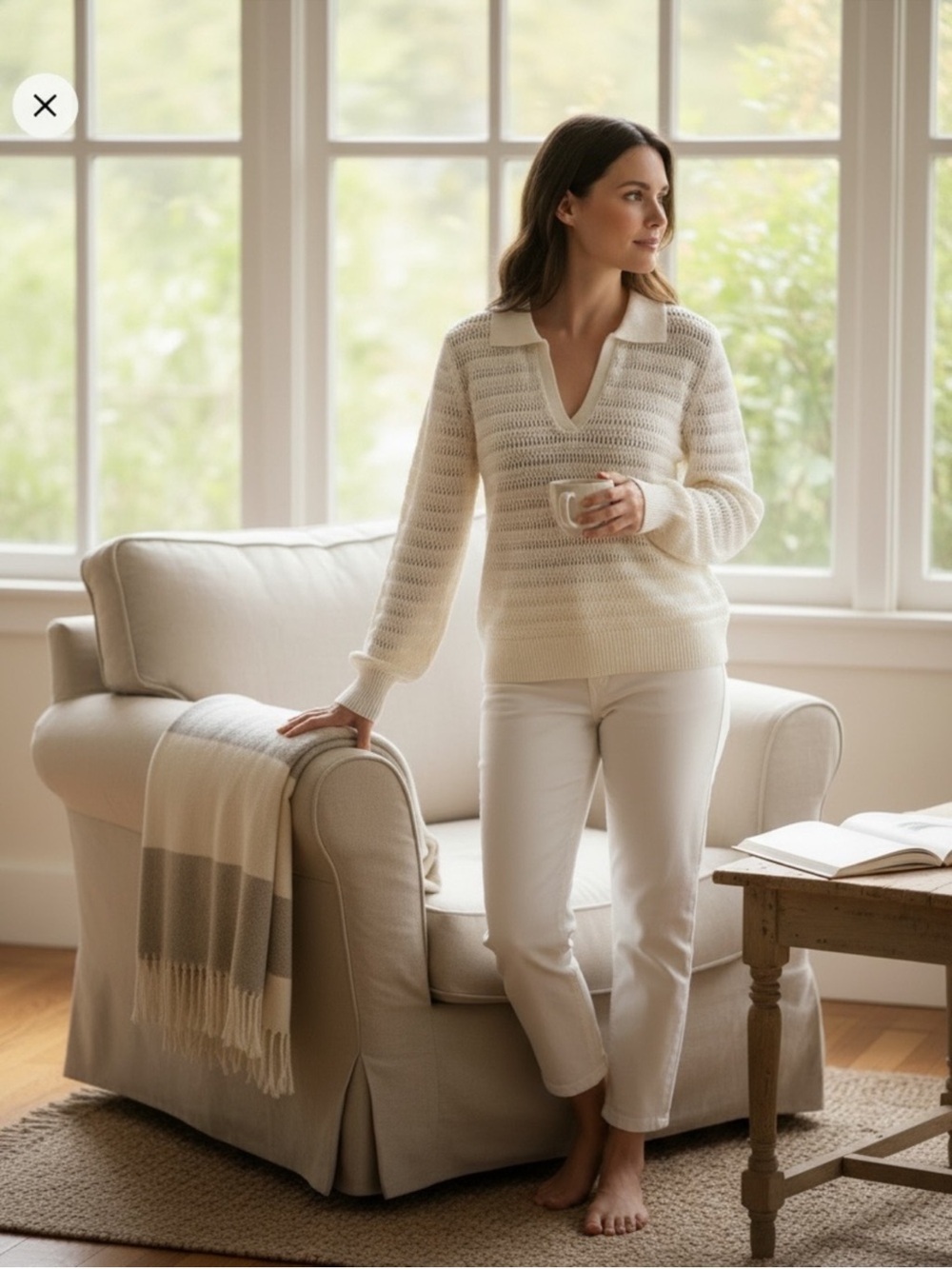 Rachel Zoe NWT classic cotton blend cream knit normcore longsleeve sweater large